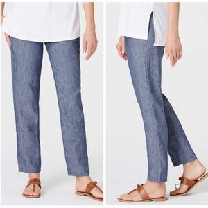 J Jill Love Linen Pull On Pants Chambray Blue Tapered Women Medium Petite